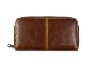 Studio Works Brown Faux Leather Zip Around Accordion Wallet Boho Minimalist